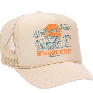 Saddleback Ranch Wild & Free Tan Foam Trucker Hat with Horses Unisex